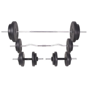 Hantelbank mit Ablage, Langhantel und Kurzhantel-Set 90 kg