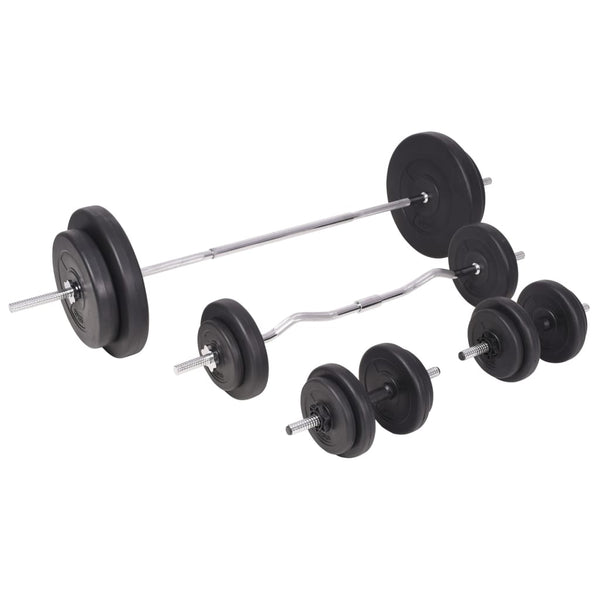 Hantelbank mit Ablage, Langhantel und Kurzhantel-Set 90 kg