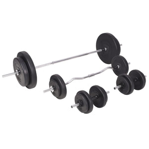 Hantelbank mit Ablage, Langhantel und Kurzhantel-Set 90 kg