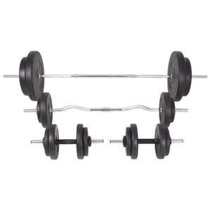 Hantelbank mit Ablage, Langhantel und Kurzhantel-Set 90 kg