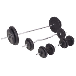 Hantelbank mit Ablage, Langhantel und Kurzhantel-Set 90 kg