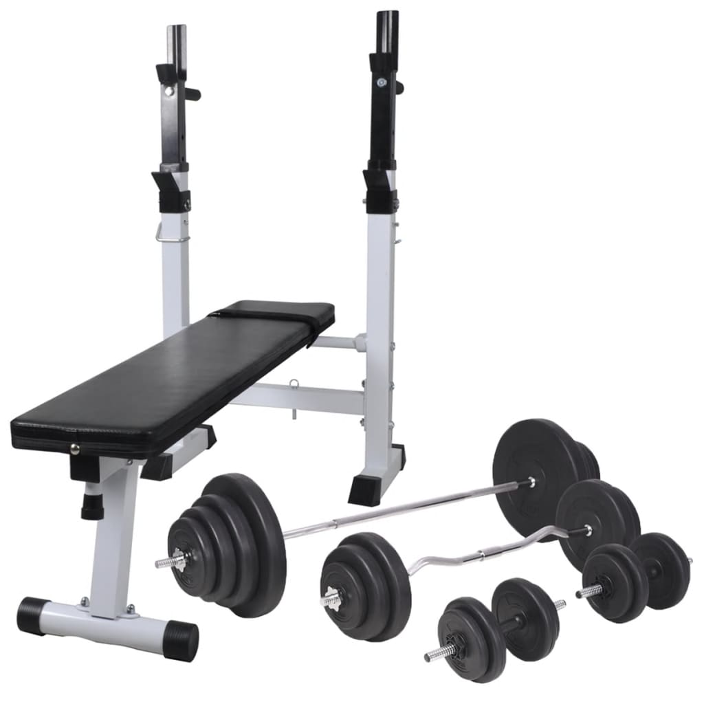 Hantelbank mit Ablage, Langhantel und Kurzhantel-Set 120 kg