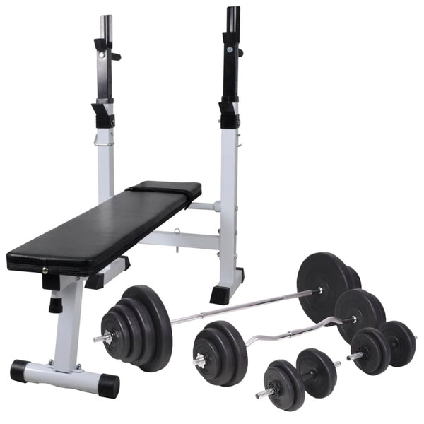 Hantelbank mit Ablage, Langhantel und Kurzhantel-Set 120 kg