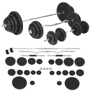Hantelbank mit Ablage, Langhantel und Kurzhantel-Set 120 kg