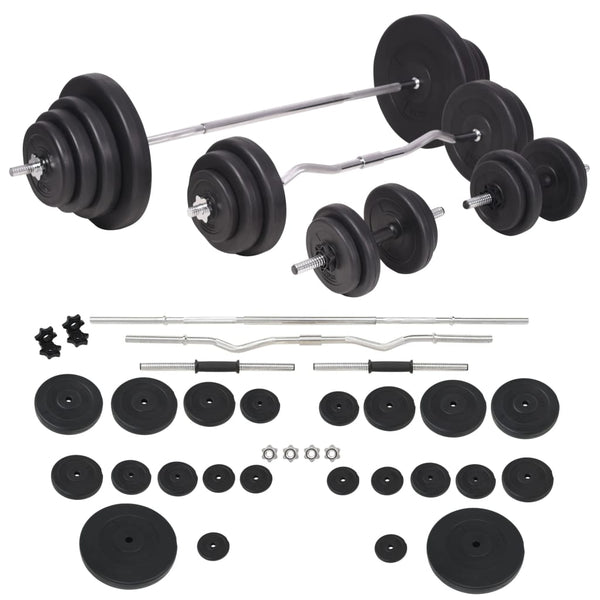 Hantelbank mit Ablage, Langhantel und Kurzhantel-Set 120 kg