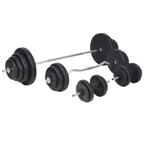 Hantelbank mit Ablage, Langhantel und Kurzhantel-Set 120 kg