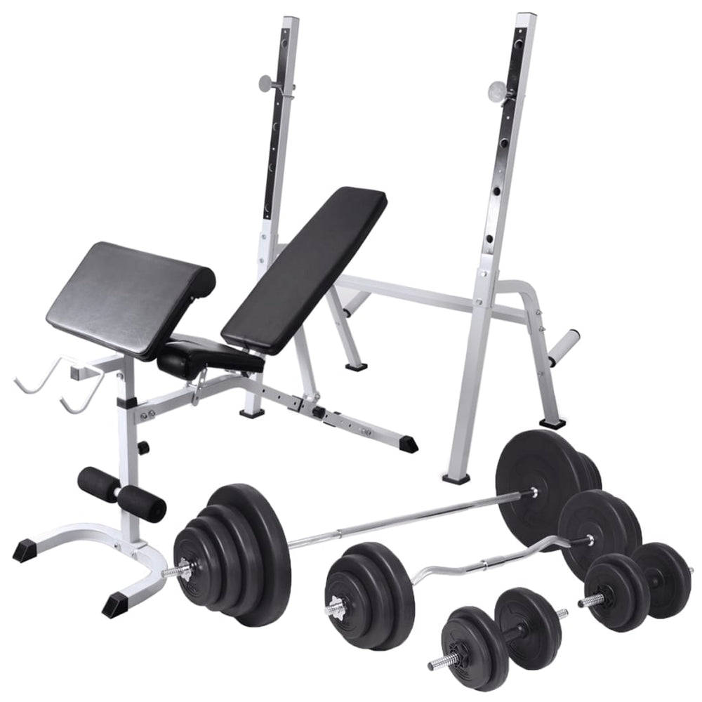 Hantelbank mit Ablage, Langhantel und Kurzhantel-Set 120 kg