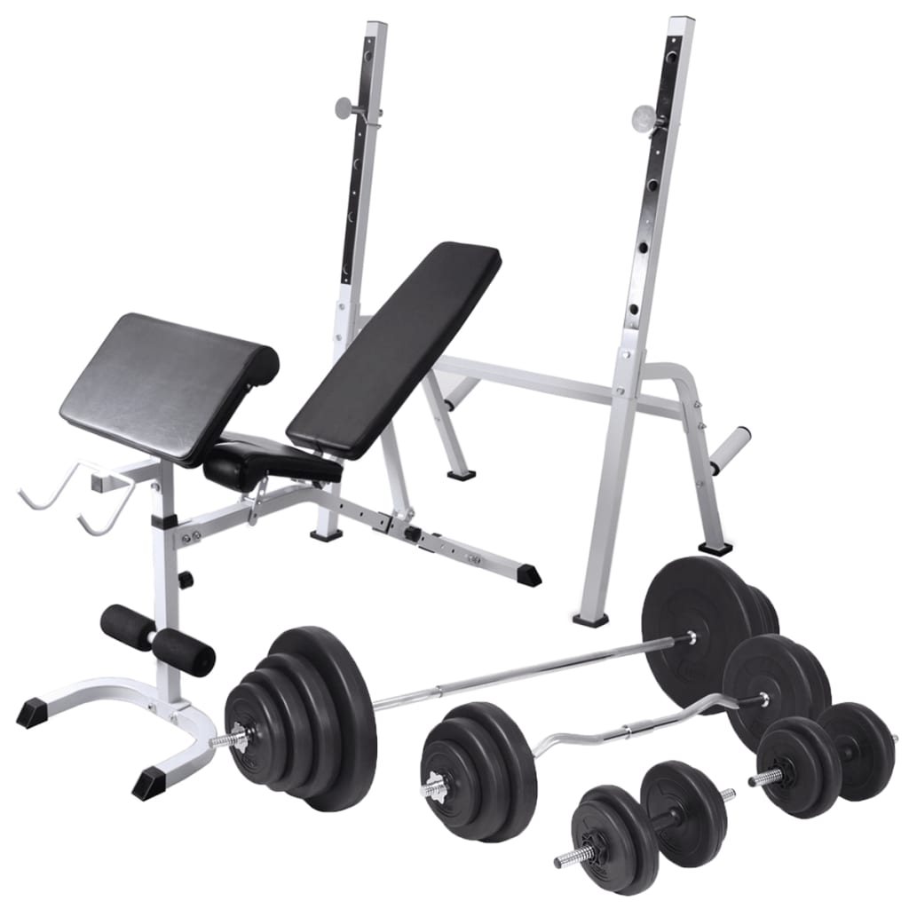 Hantelbank mit Ablage, Langhantel und Kurzhantel-Set 120 kg