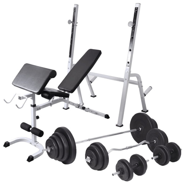 Hantelbank mit Ablage, Langhantel und Kurzhantel-Set 120 kg