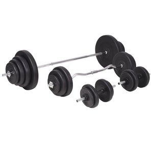 Hantelbank mit Ablage, Langhantel und Kurzhantel-Set 120 kg