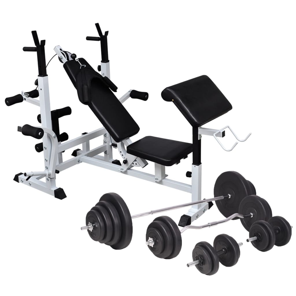Hantelbank mit Ablage, Langhantel und Kurzhantel-Set 120 kg