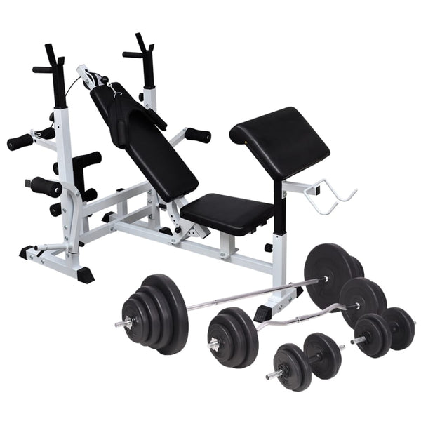 Hantelbank mit Ablage, Langhantel und Kurzhantel-Set 120 kg