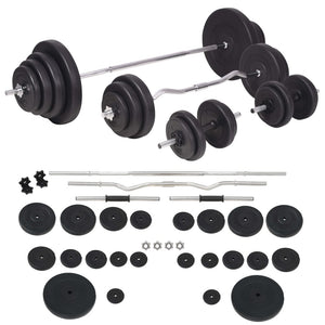 Hantelbank mit Ablage, Langhantel und Kurzhantel-Set 120 kg