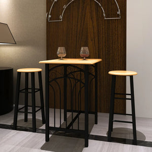 Bartisch- und Hocker-Set 3-tlg. Holz und Stahl