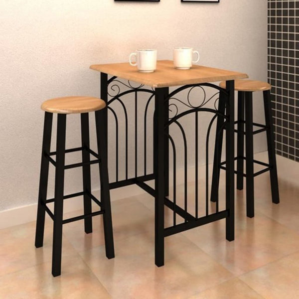 Bartisch- und Hocker-Set 3-tlg. Holz und Stahl