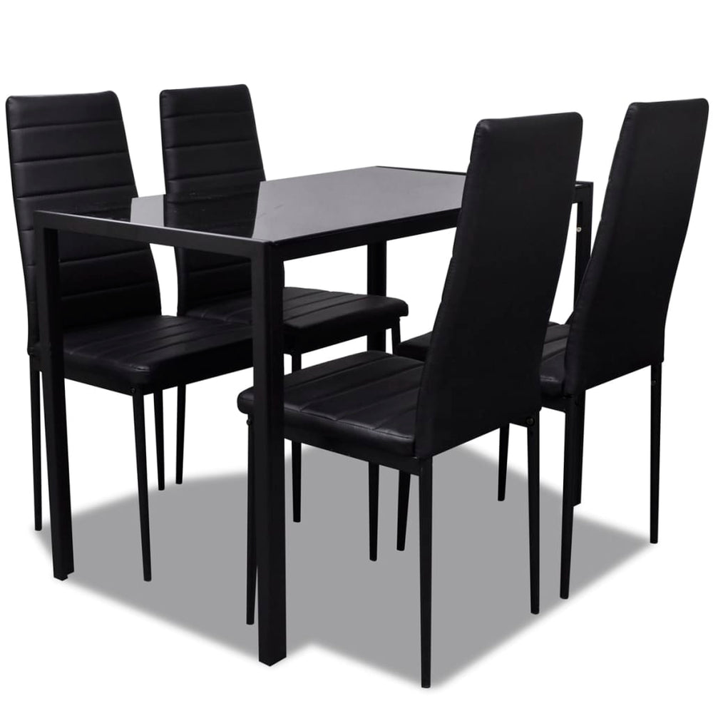 Essgruppe Tisch Stühle 5-tlg. Kunstleder Schwarz