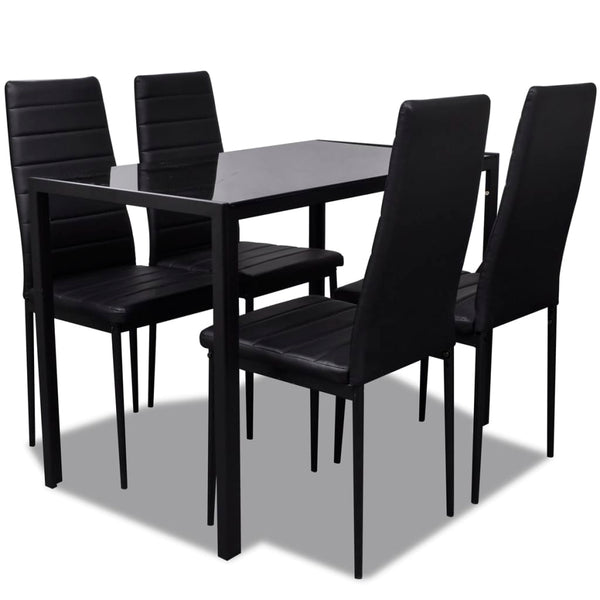 Essgruppe Tisch Stühle 5-tlg. Kunstleder Schwarz