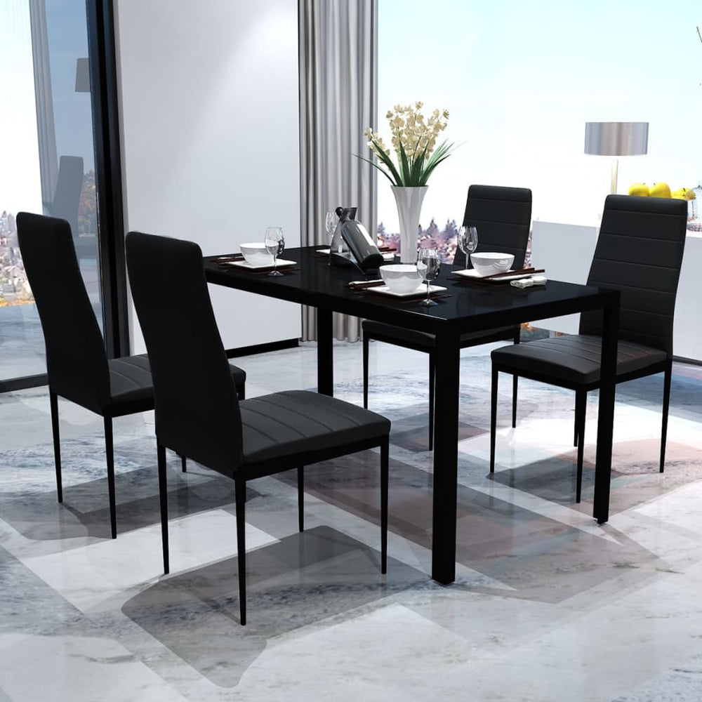 Essgruppe Tisch Stühle 5-tlg. Kunstleder Schwarz