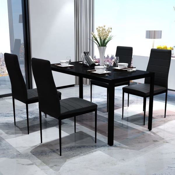 Essgruppe Tisch Stühle 5-tlg. Kunstleder Schwarz