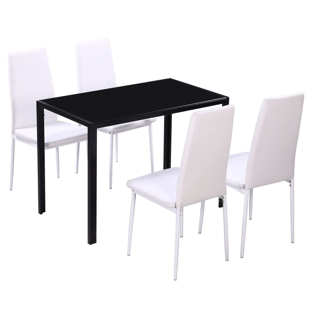 Essgruppe Tisch Stühle 5-tlg. Kunstleder Schwarz und Weiß