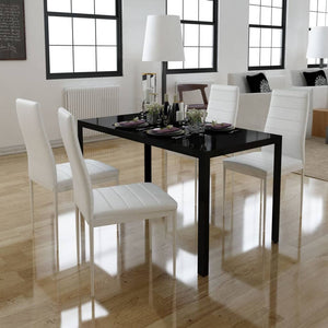 Essgruppe Tisch Stühle 5-tlg. Kunstleder Schwarz und Weiß