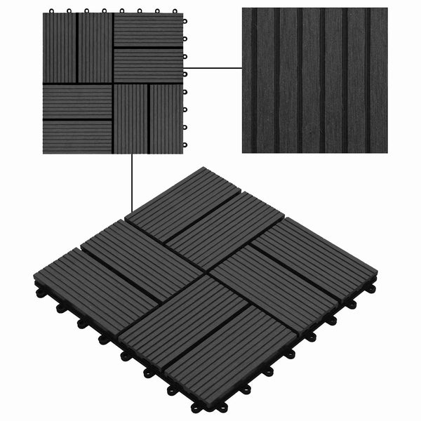 Terrassenfliesen Schwarz 30x30 cm WPC 11er Set