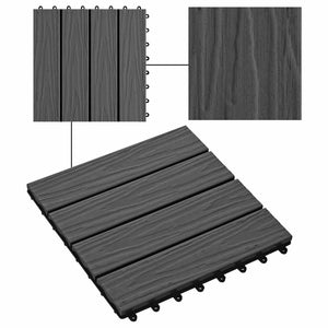 Terrassenfliesen 3D Design Schwarz 30x30 cm, 11 Stk. WPC