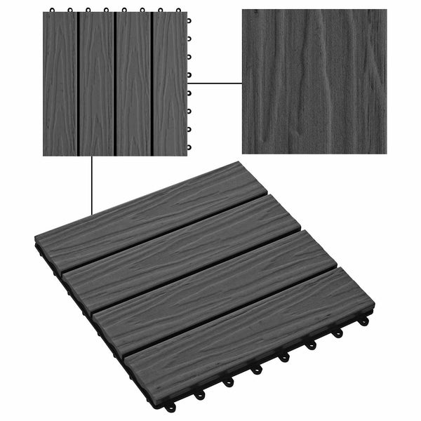 Terrassenfliesen 3D Design Schwarz 30x30 cm, 11 Stk. WPC