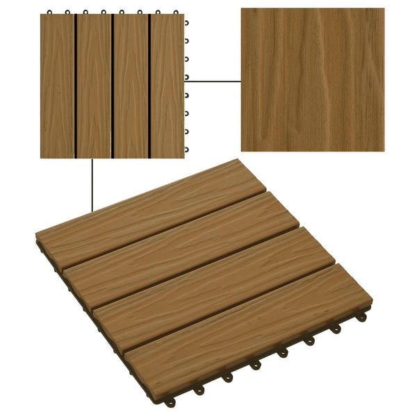 3D Teak Terrassenfliesen, 11er Set