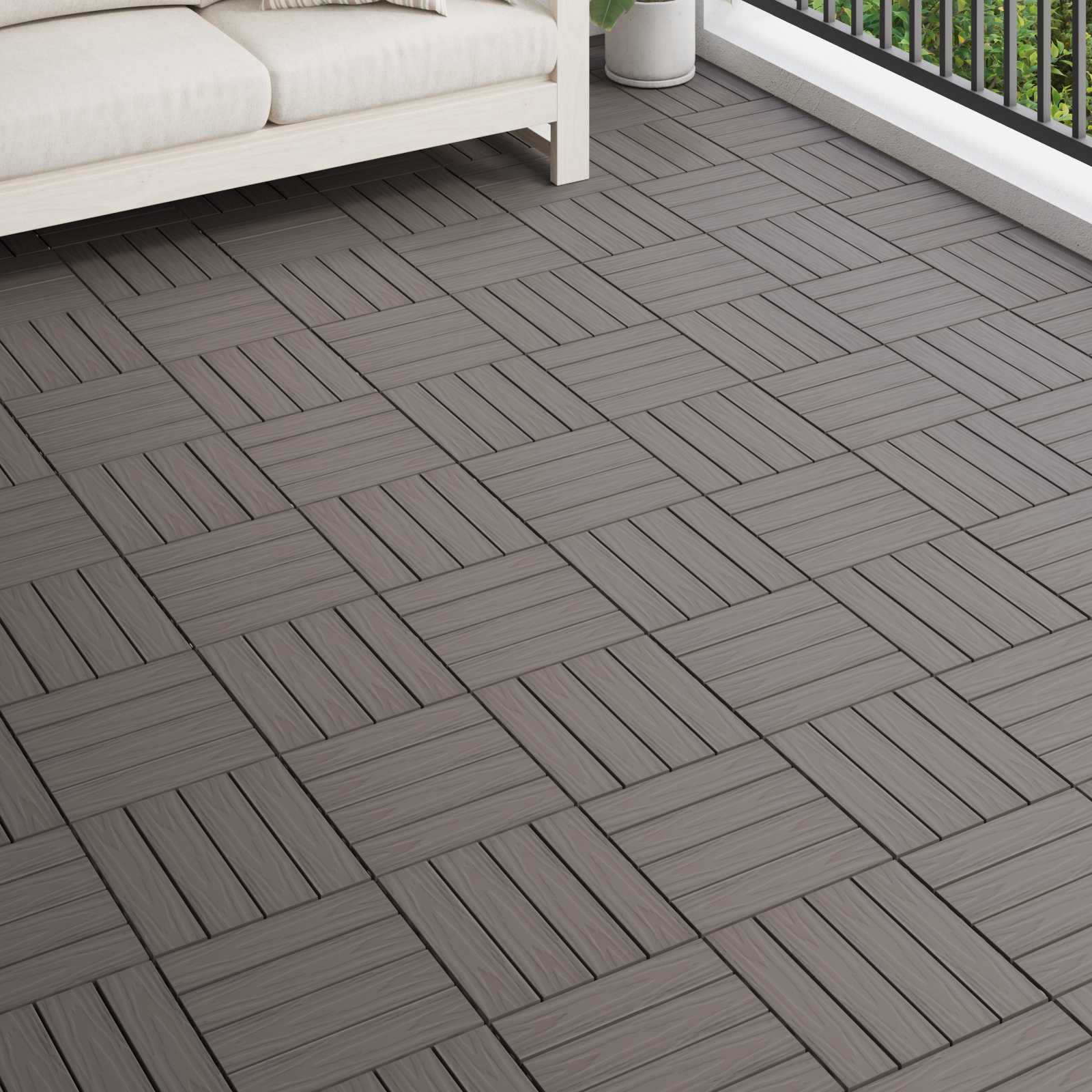 Terrassenfliesen 3D Dunkelbraun WPC 30x30cm 11er Set