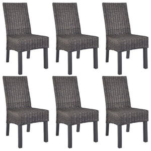 vidaXL Chaises de salle à manger 6 pcs Rotin Kubu marron et bois de manguier