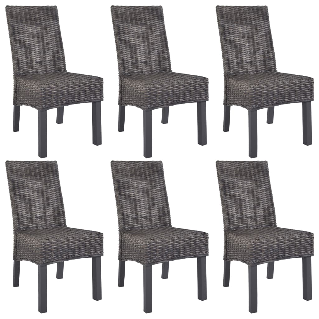 vidaXL Chaises de salle à manger 6 pcs Rotin Kubu marron et bois de manguier