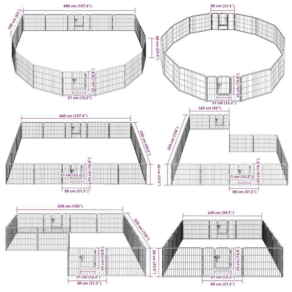 Hunde-Laufstall 16 Paneele Stahl 60x80 cm Schwarz