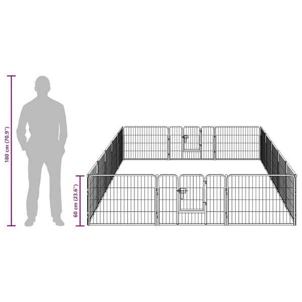 Hunde-Laufstall 16 Paneele Stahl 60x80 cm Schwarz