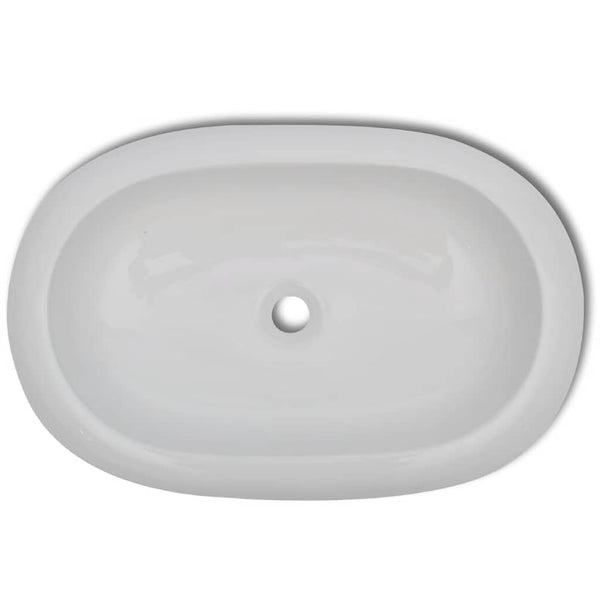 Bad-Waschbecken mit Mischbatterie Keramik Oval Weiß