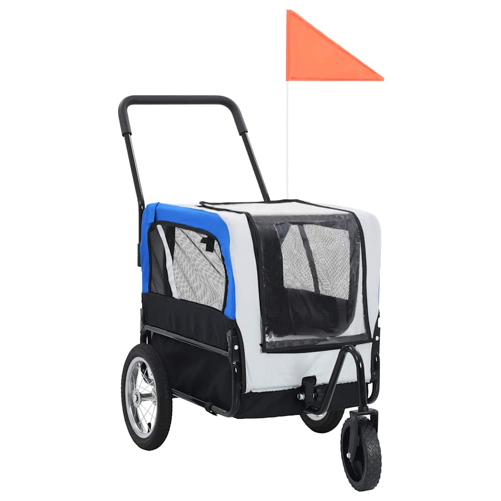vidaXL Remorque de vélo 2-en-1 et poussette pour chien Gris et bleu