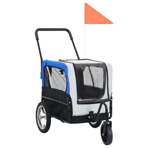 vidaXL Remorque de vélo 2-en-1 et poussette pour chien Gris et bleu
