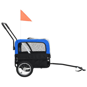 vidaXL Remorque de vélo 2-en-1 et poussette pour chien Gris et bleu