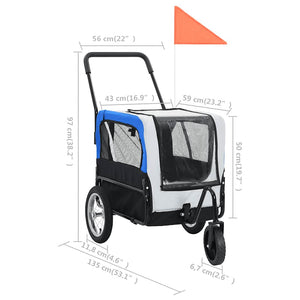 vidaXL Remorque de vélo 2-en-1 et poussette pour chien Gris et bleu