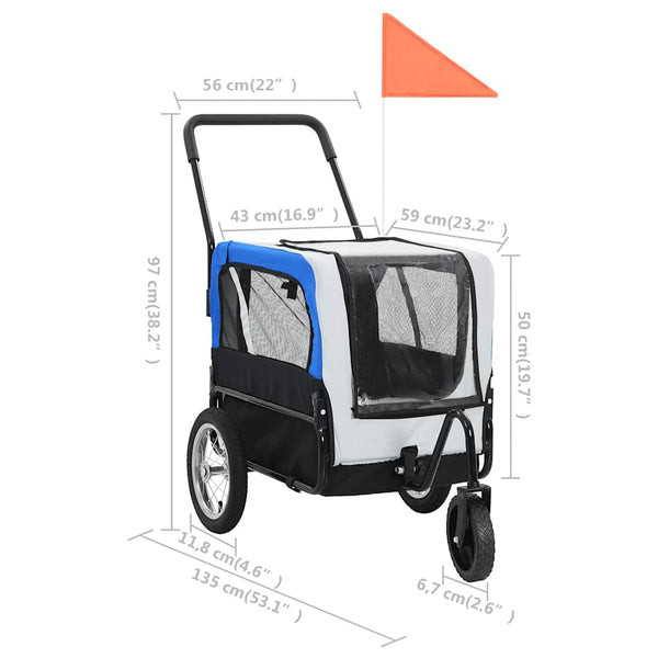vidaXL Remorque de vélo 2-en-1 et poussette pour chien Gris et bleu