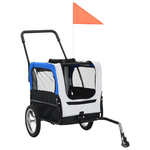vidaXL Remorque de vélo 2-en-1 et poussette pour chien Gris et bleu