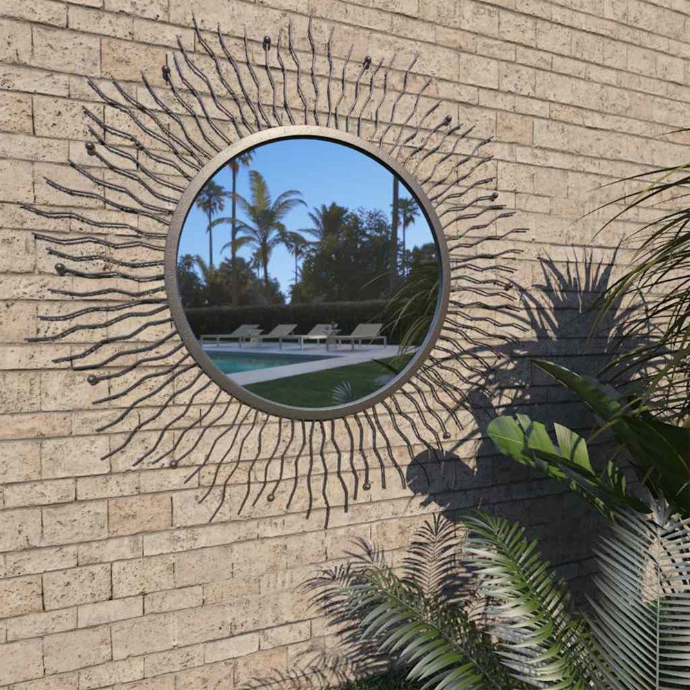 vidaXL Miroir mural de jardin en forme de soleil 80 cm Noir