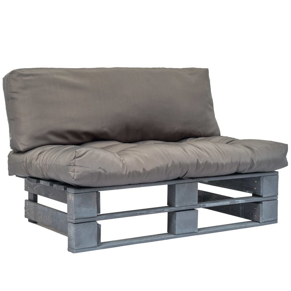 vidaXL Outdoor Pallet Sofa with Grey Cushions Pine Wood