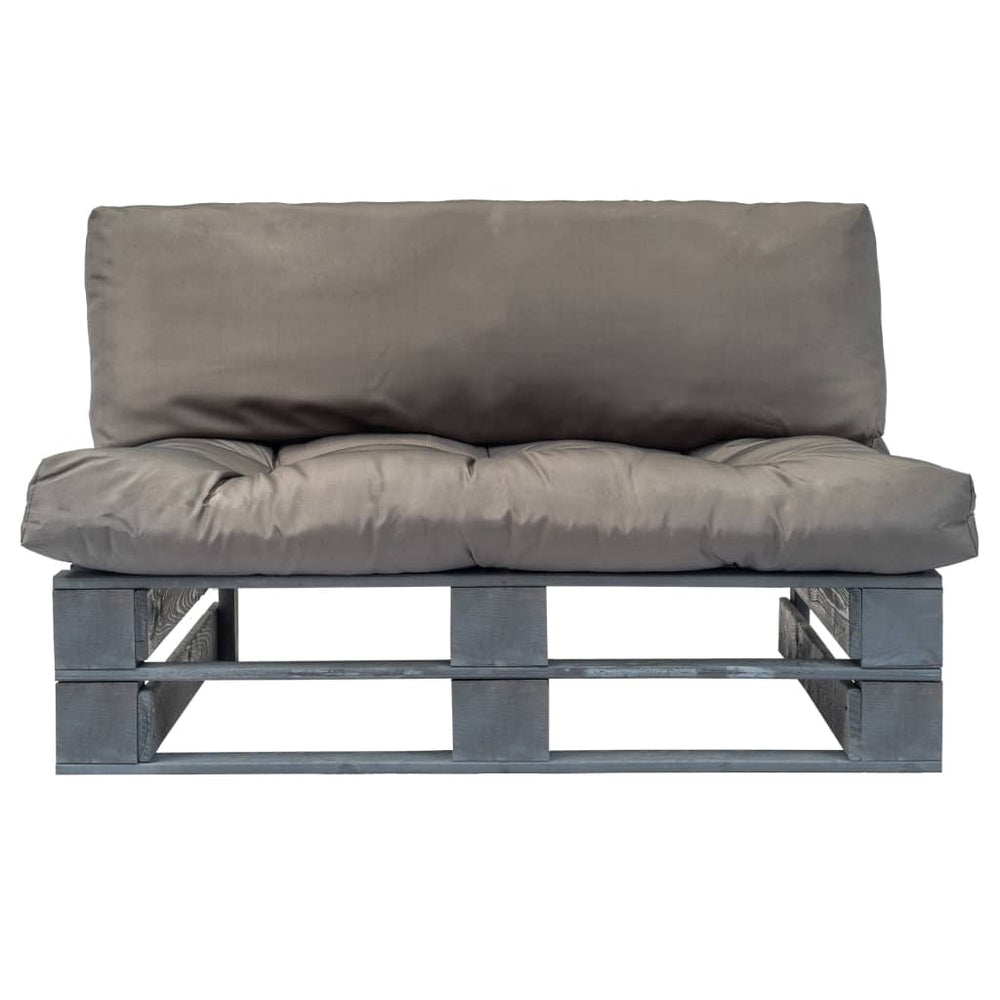 vidaXL Outdoor Pallet Sofa with Grey Cushions Pine Wood