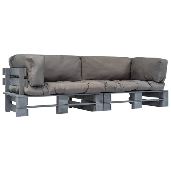 vidaXL Ensemble de canapés de palette d'extérieur 2 pcs avec coussins gris Bois de pin