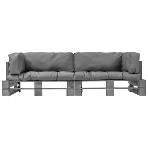 vidaXL Ensemble de canapés de palette d'extérieur 2 pcs avec coussins gris Bois de pin