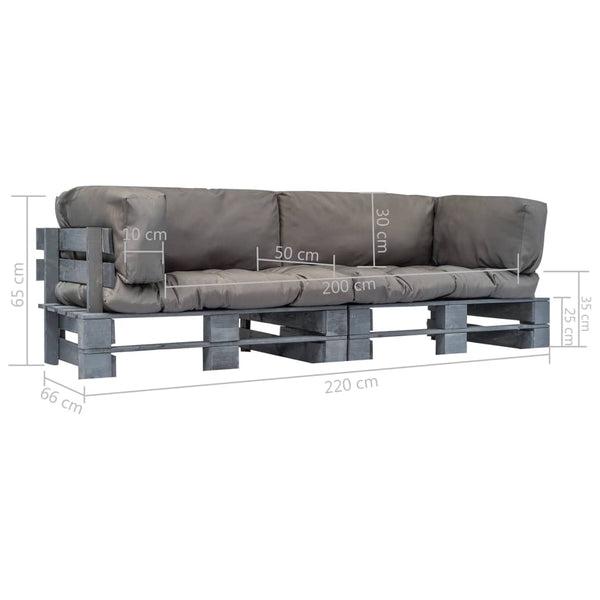 vidaXL Ensemble de canapés de palette d'extérieur 2 pcs avec coussins gris Bois de pin