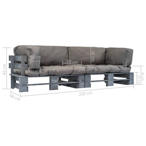 2-tlg. Outdoor-Sofa-Set Paletten mit Kissen in Grau Kiefernholz