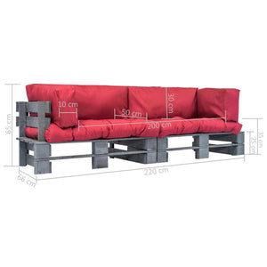 2-tlg. Outdoor-Sofa-Set Paletten mit Kissen in Rot Kiefernholz