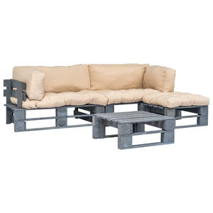 4-tlg. Outdoor-Lounge-Set Paletten Kissen in Sandfarben Holz